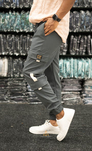 Regular Fit Mens New Tape Cargo Track Pant - Dark Grey-Cargo Pant-7 Man